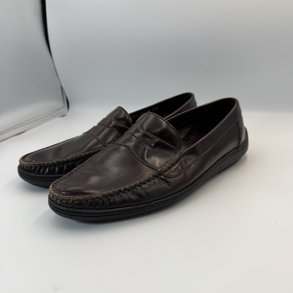 Bragano Cherry Brown Penny Loafers Mens 10.5 Italy Cross Stitch Moc Dress Shoes